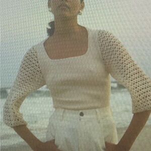 Eleven Six Cream Knit Sweater with Crochet Sleeves